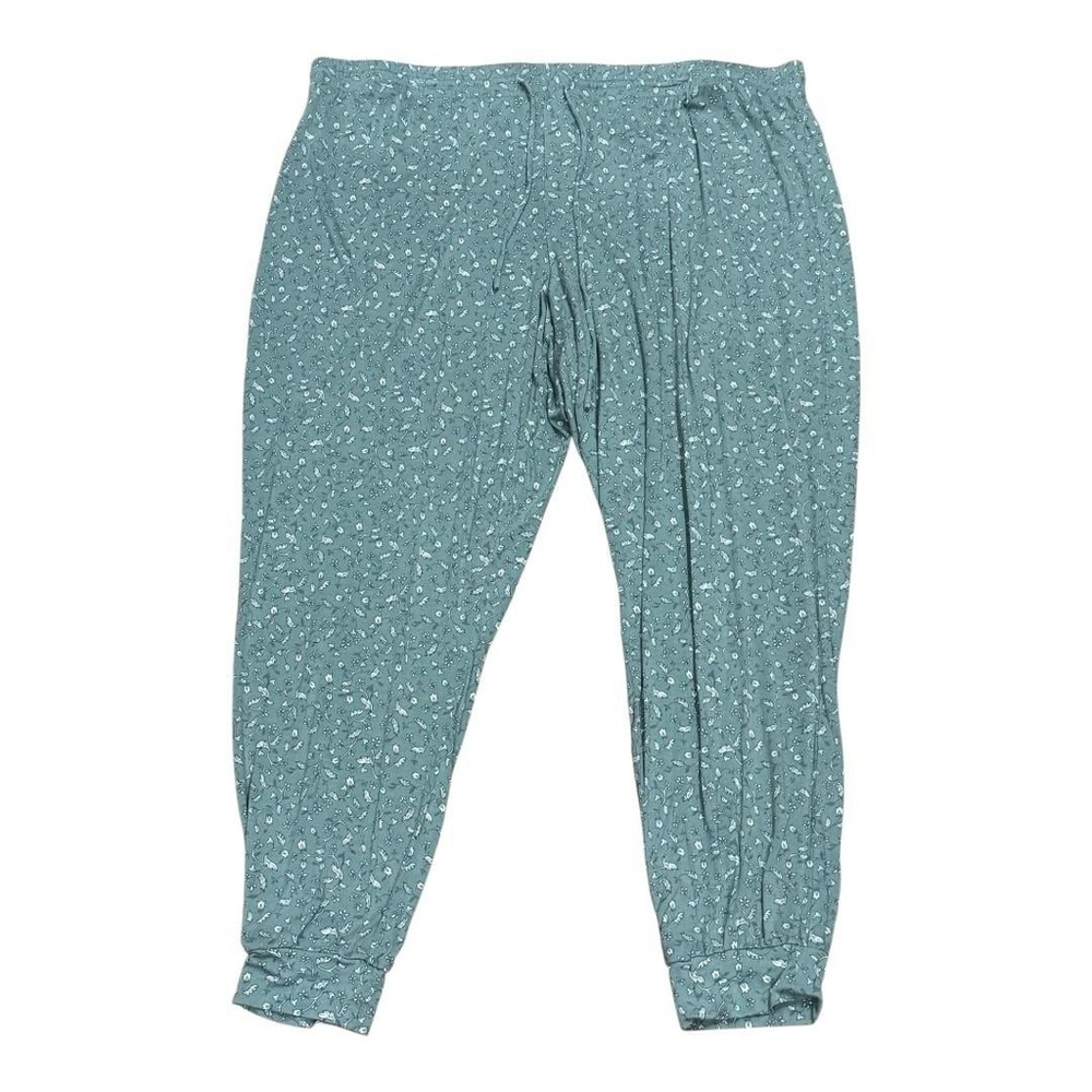 R Line Pants Womens 2X Green Floral Print Pull On Joggers Soft Lounge Comfort